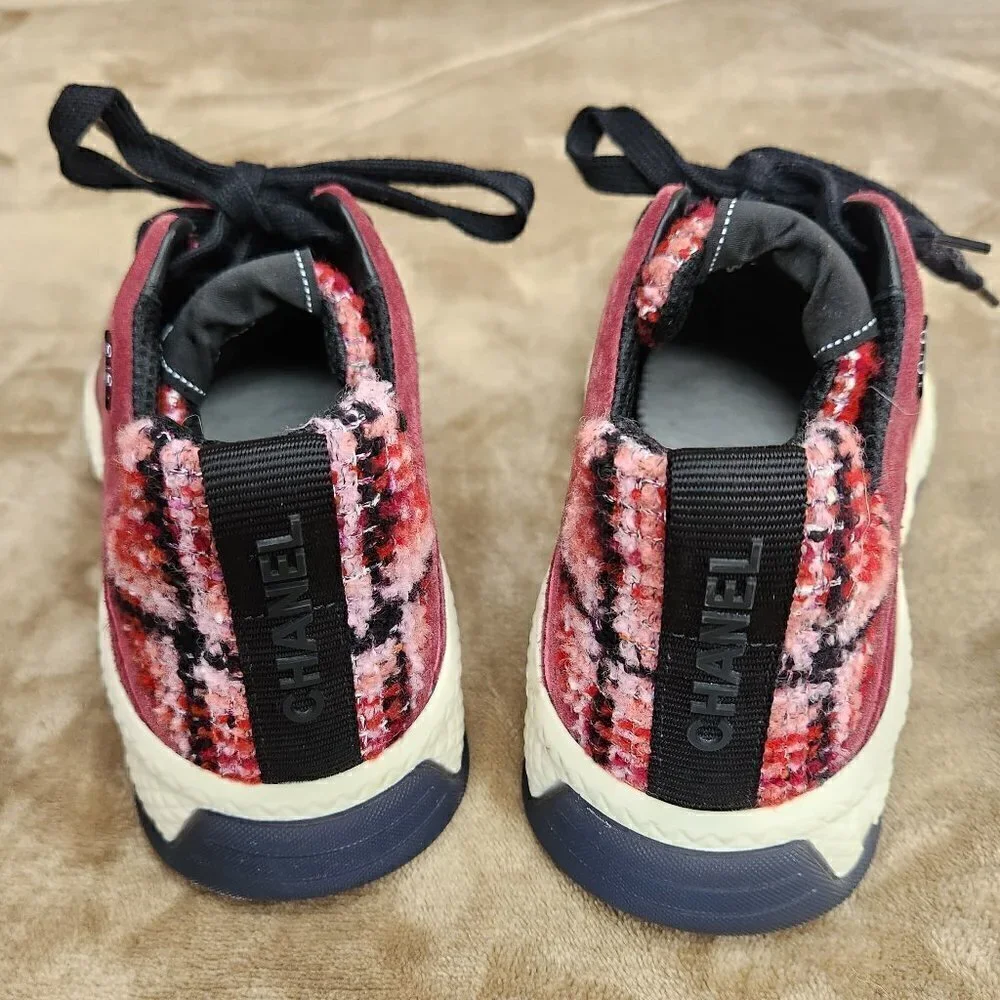 Chanel Casual Fabric Tweed Suede Sneakers, Authentic